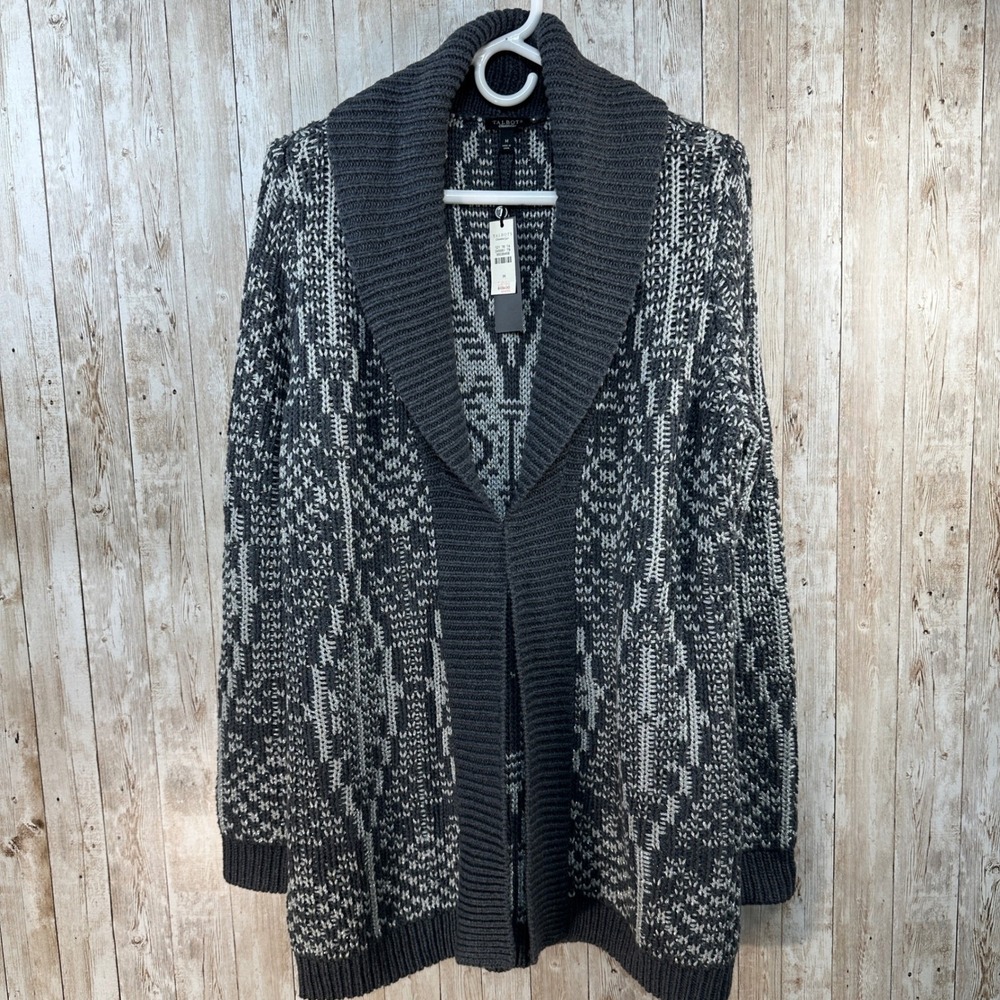 Talbots‎ Womens NWT Grey Metallic Shawl Collar Open Front Cardigan Sweater M